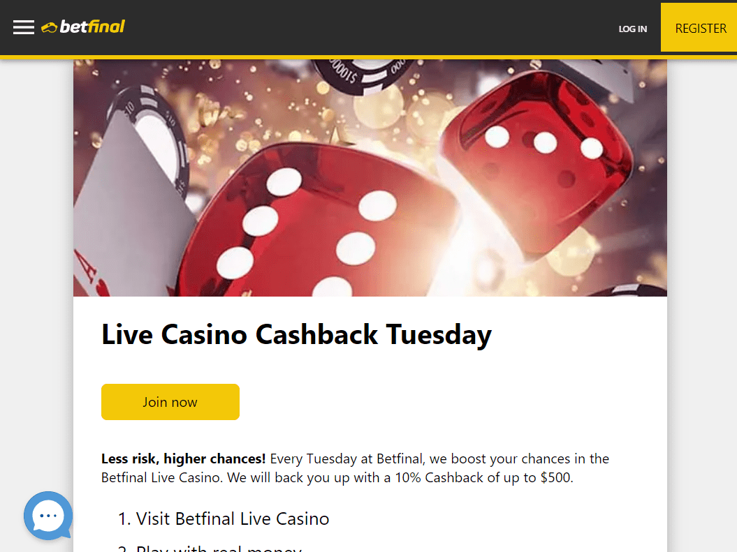 Betfinal Live Casino 10% Cashback