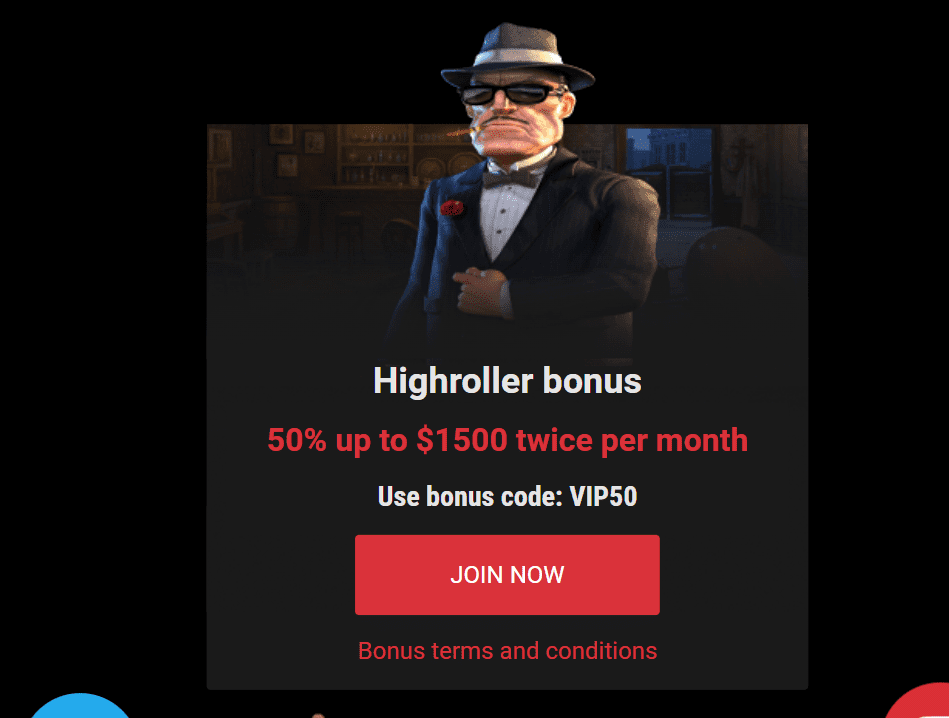 Cobra Casino Highroller Bonus: 50% up to $1500
