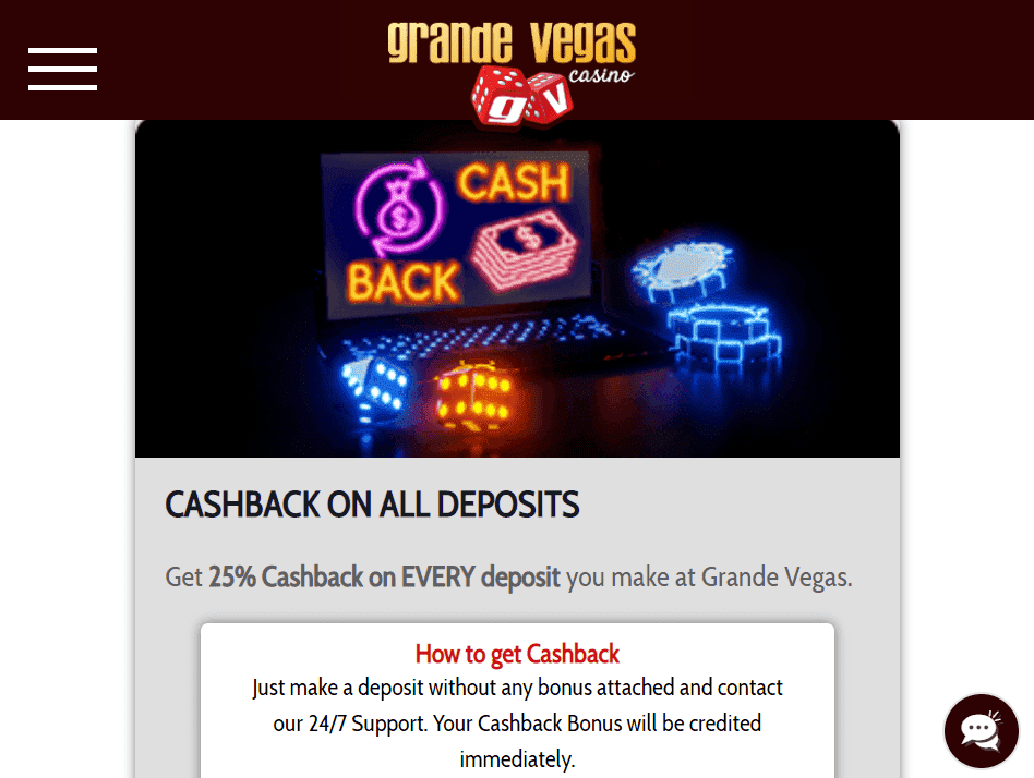25% Cashback on all deposits
